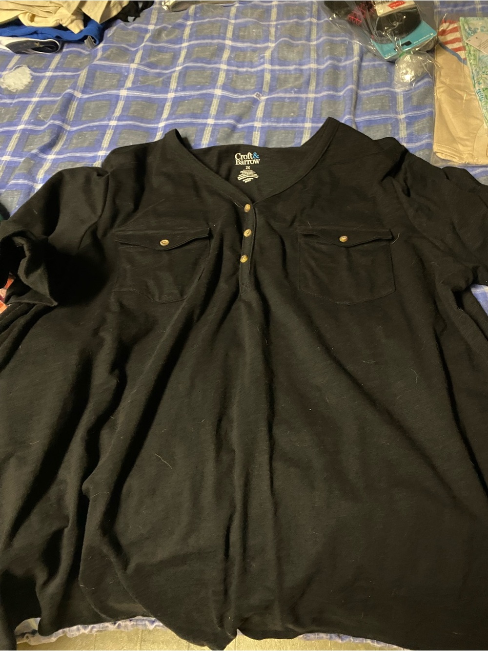 Croft & Barrow Black Button-Front Henley